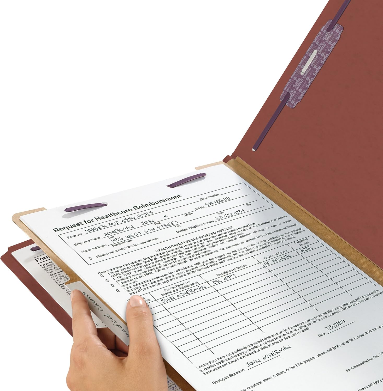 Smead Pressboard Classification File Folder with SafeSHIELD Fasteners, 1 Divider, 2" Expansion, Legal Size, Red, 10 per Box (18775) : Top Tab Classification Folders : Office Products