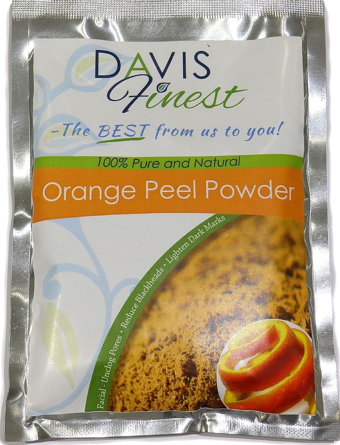 Davis Finest Organic Orange Peel Powder 100g, Chemical-free, Natural Vitamin C Facials, Face Mask, Exfoliating, Antiageing