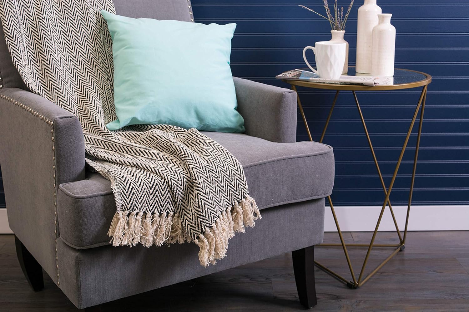 DII Rustic Farmhouse Cotton Chevron Blanket Throw with Fringe For Chair, Couch, Picnic, Camping, Beach, & Everyday Use , 50 x 60" - Mini Chevron Black: Home & Kitchen
