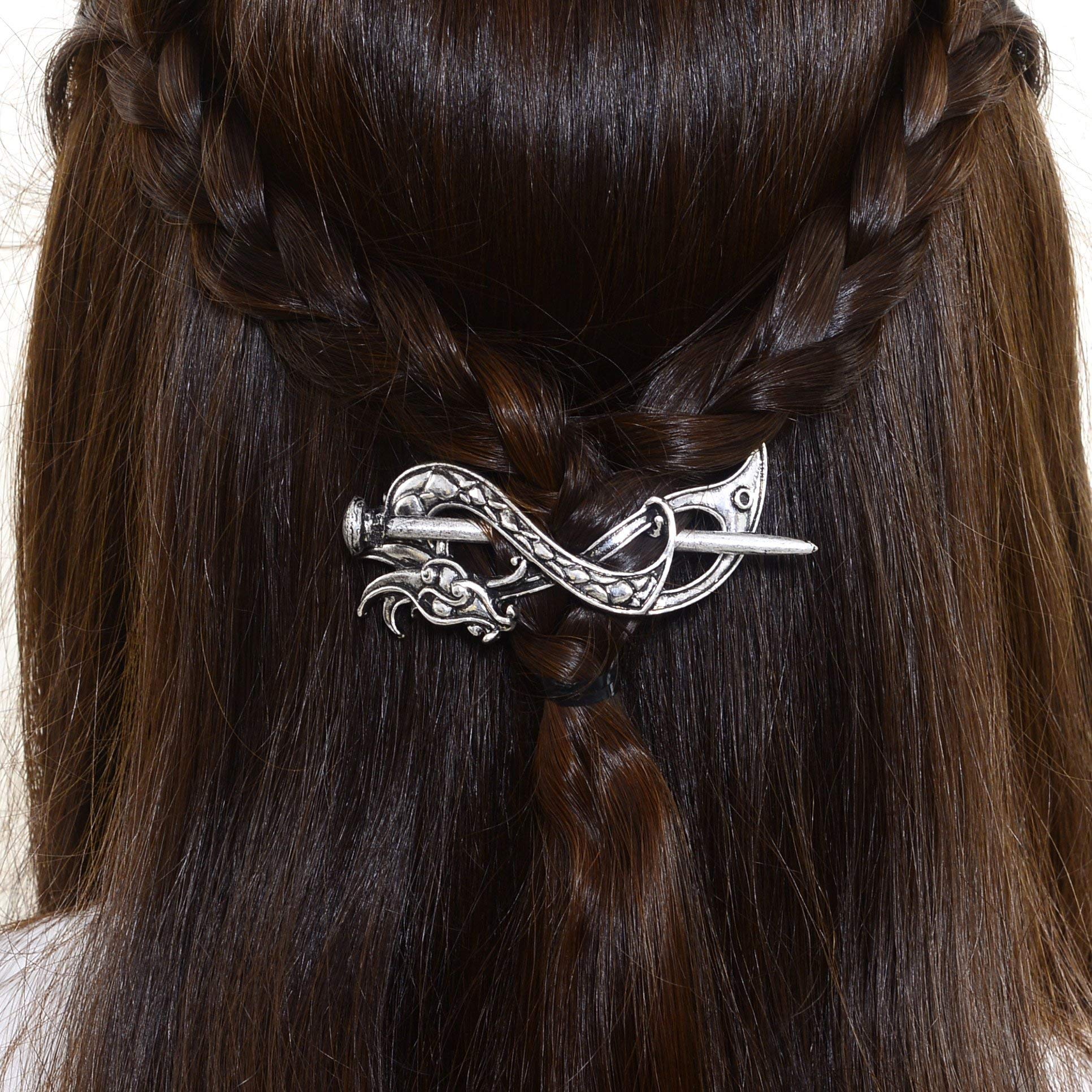 Norse Celtic Wedding Hair Accessories Viking Antique Silver Dragon