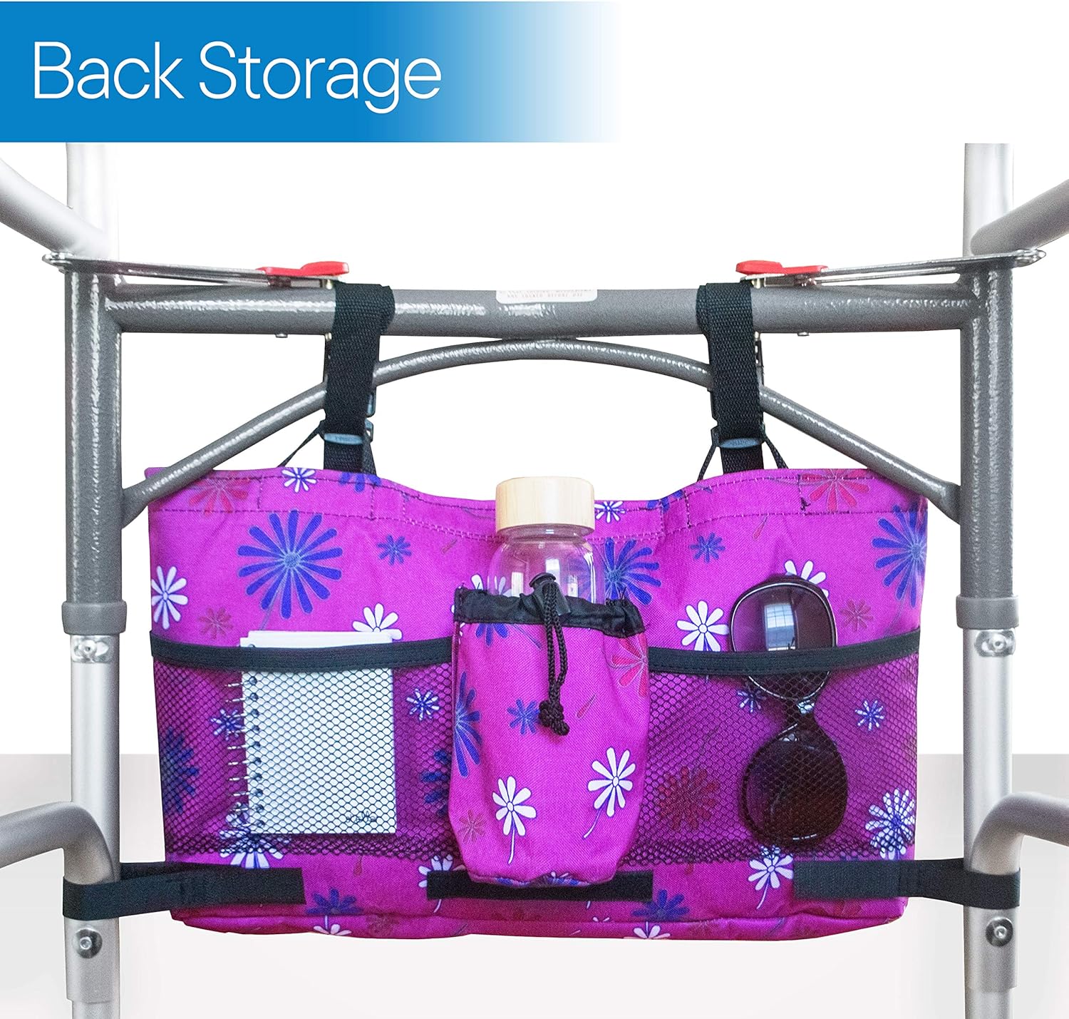 RMS Walker Bag with Soft Cooler - Water Resistant Tote with Temperature Controlled Thermal Compartment, Universal Fit for Walkers, Scooters or Rollator Walkers (Purple Flower): Health & Personal Care