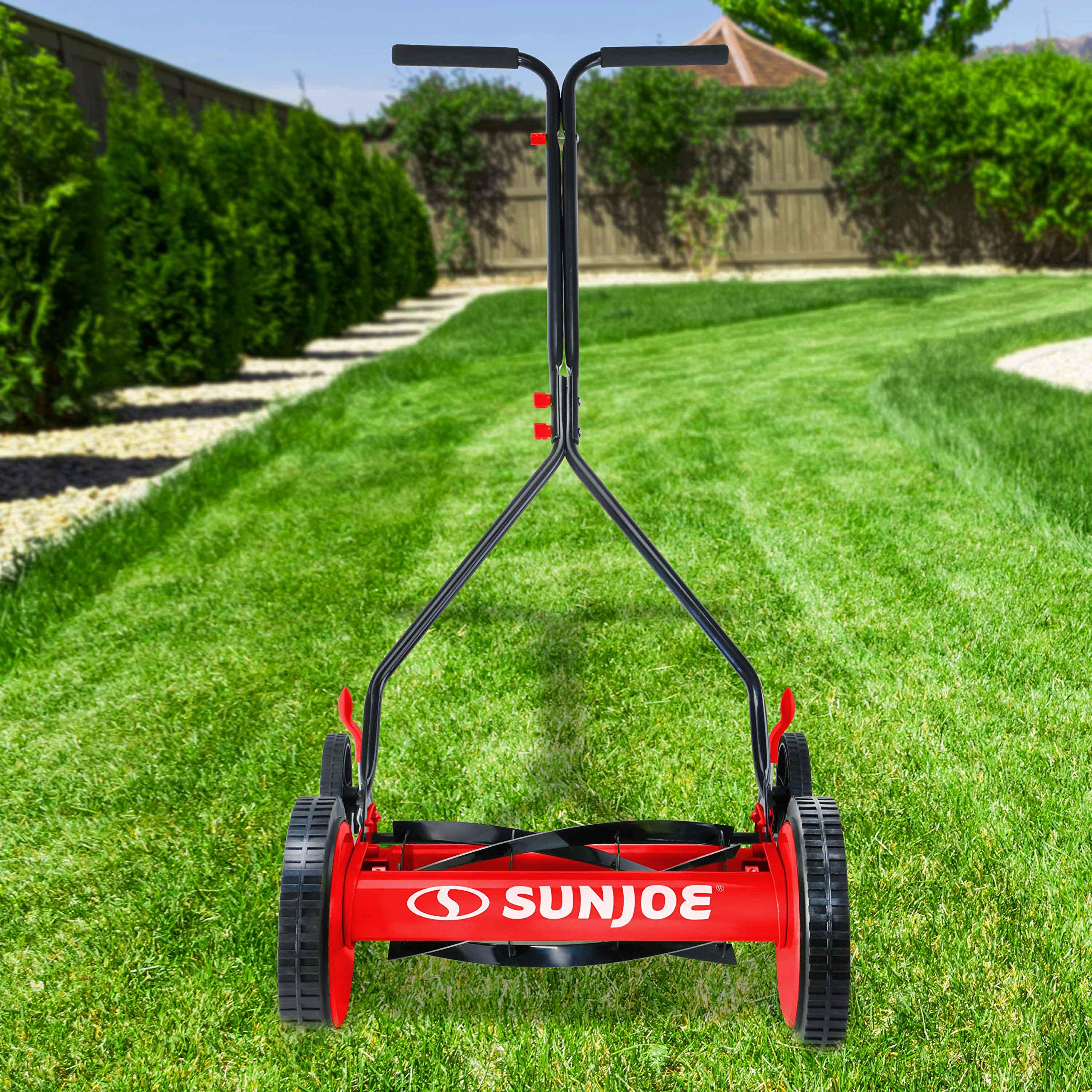 Sun Joe MJ503M-RED 14-Inch Quad Wheel 9-Position Manual Reel Mower, Red - Image 5