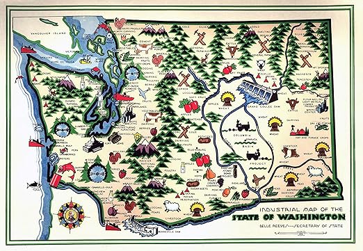 Washington State Map Poster Amazon.com: Home Comforts Large Detailed Old Industrial 