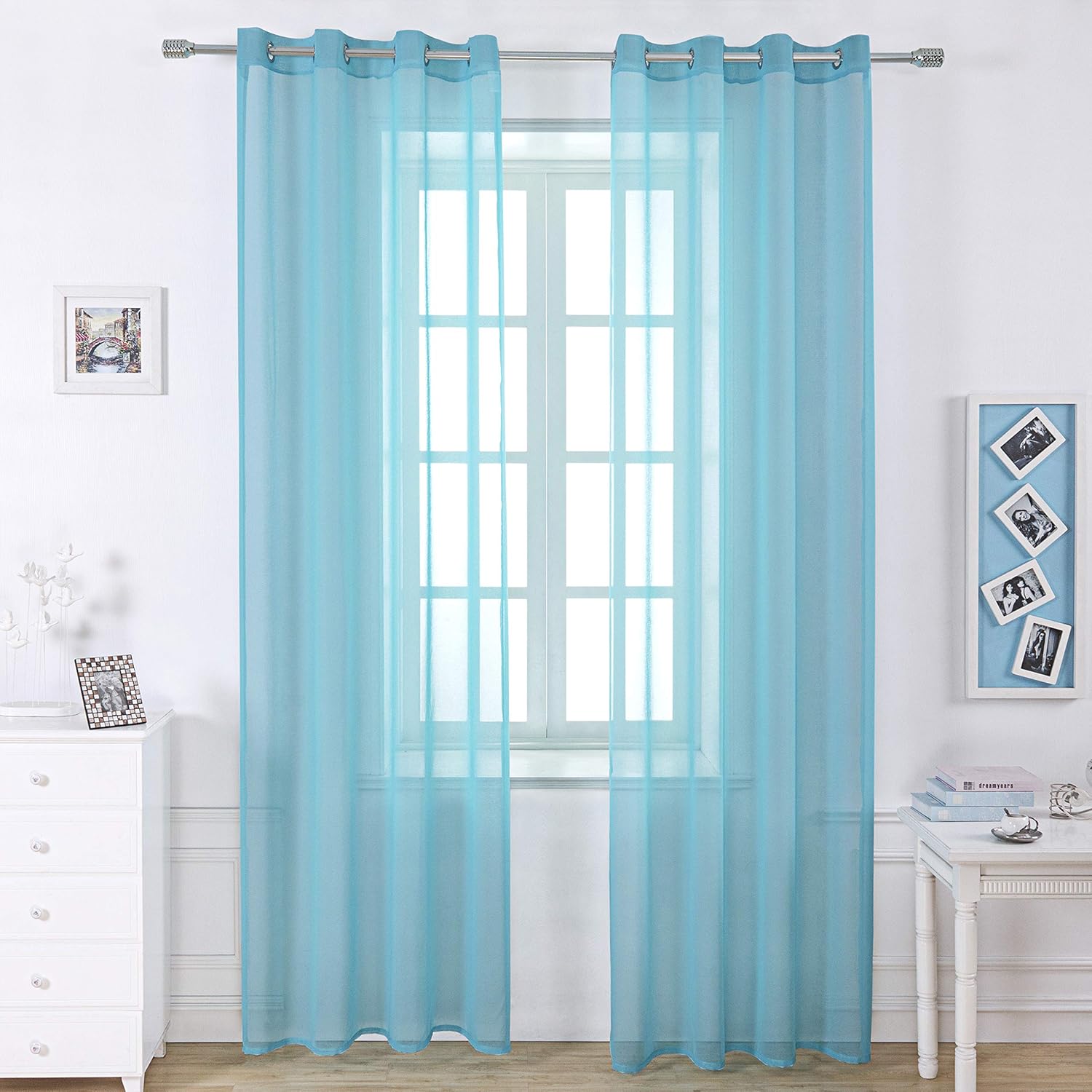 Best sheer aqua blue curtains for living room