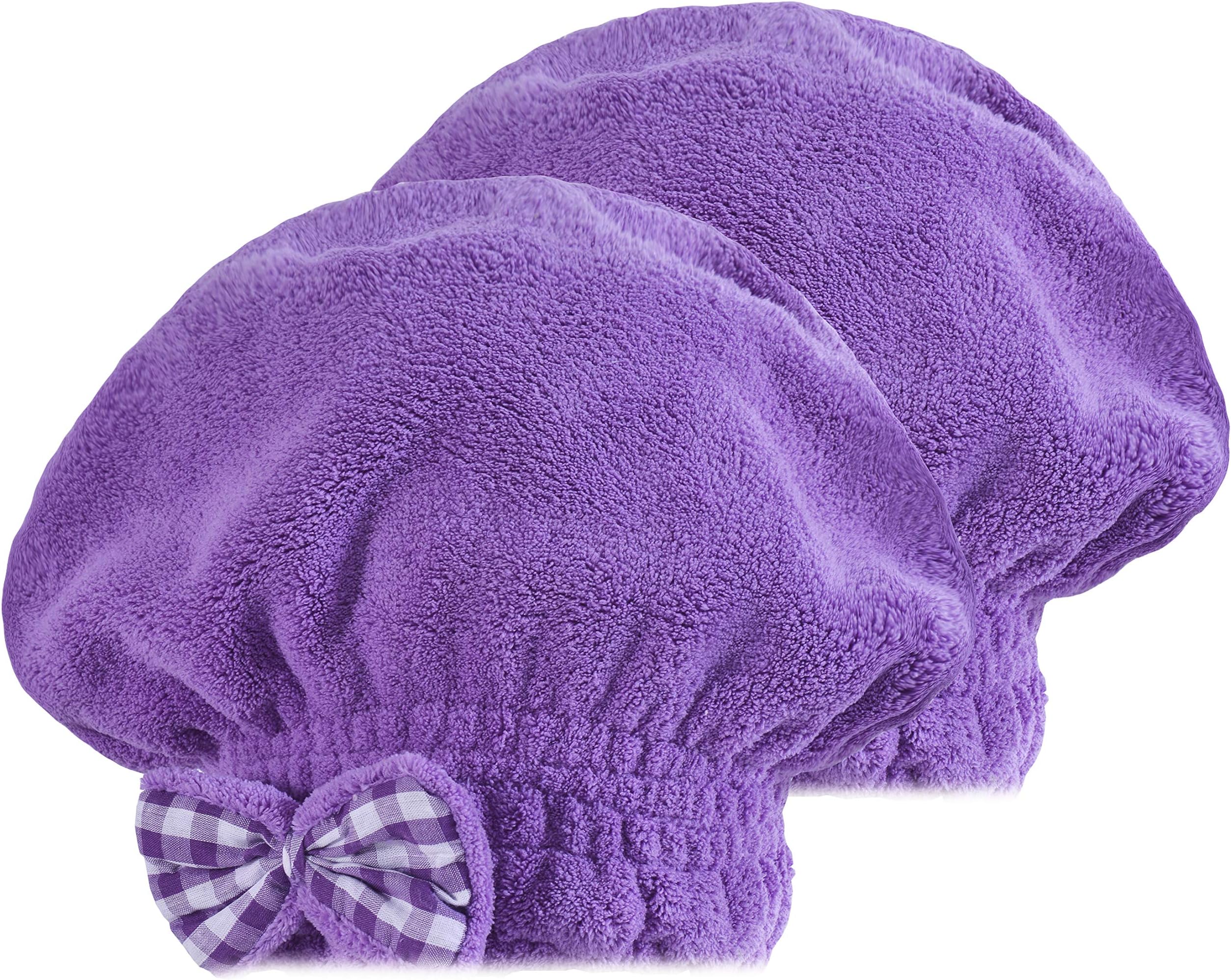 SOFTOWN Microfiber Hair Drying Towel Wrap Super Absorbent for Women with Short Hair (9 x 12 inch, Purple-Short-2 Pack)