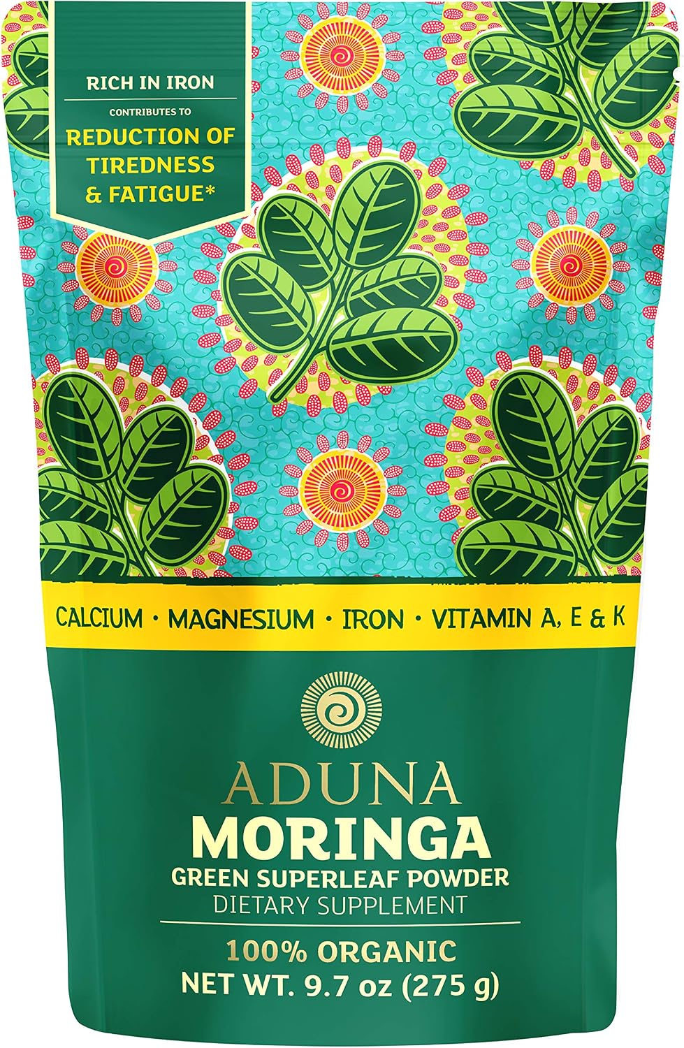 Aduna Organic Moringa Powder - 275g Resealable Pack. 100% Pure Organic Moringa Leaf Powder