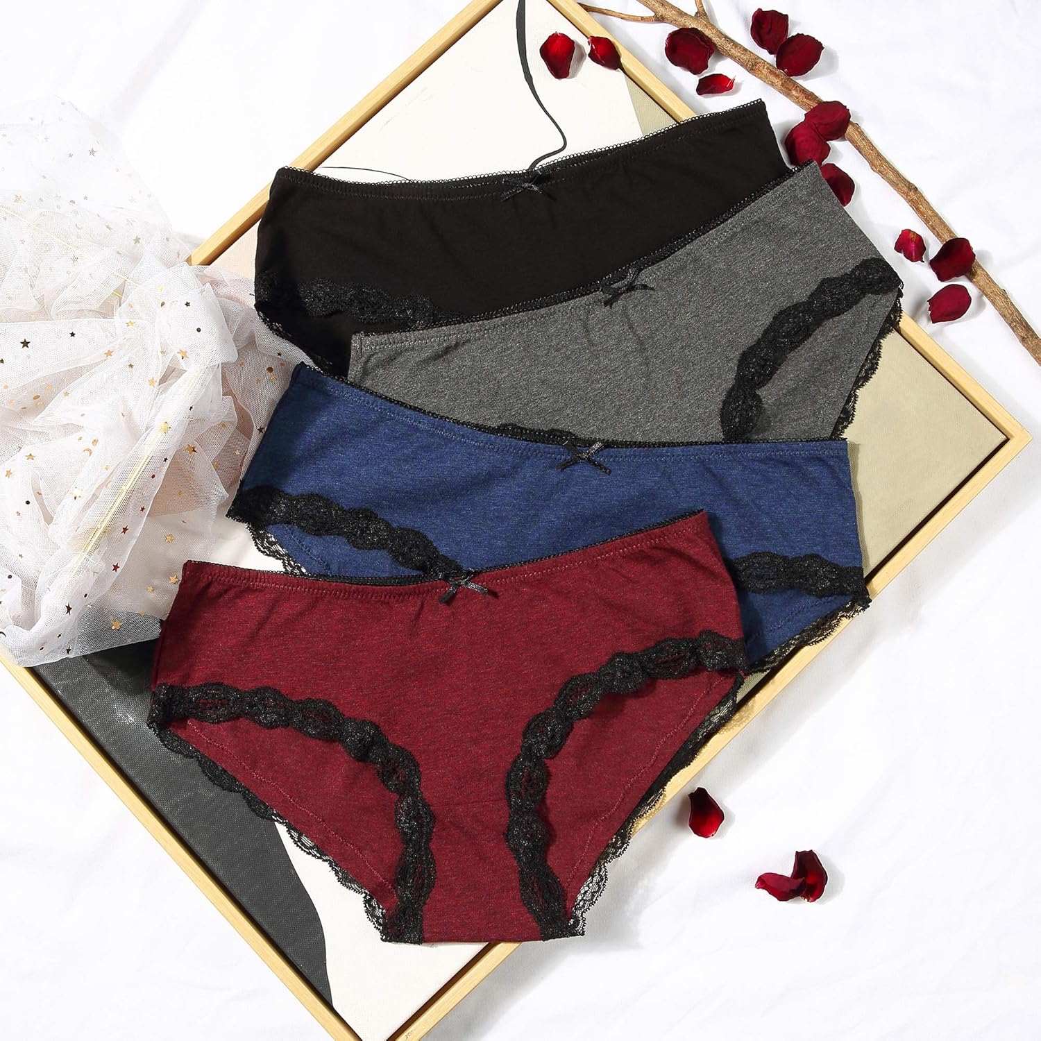 ATTRACO Women's Cotton Brief Panties Soft Underwear Lace Trim Hipster 4 Pack at  Women’s Clothing store