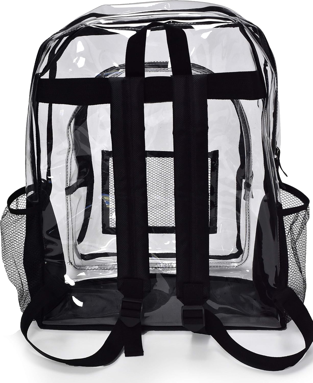 Heavy Duty Clear Backpack - Stadium Approved Transparent Design for Quick Access at Security Checkpoints. Adjustable Shoulder Straps, Dual Zippered Compartments and Mesh Side Pockets. (16" H x 11" W): Home & Kitchen