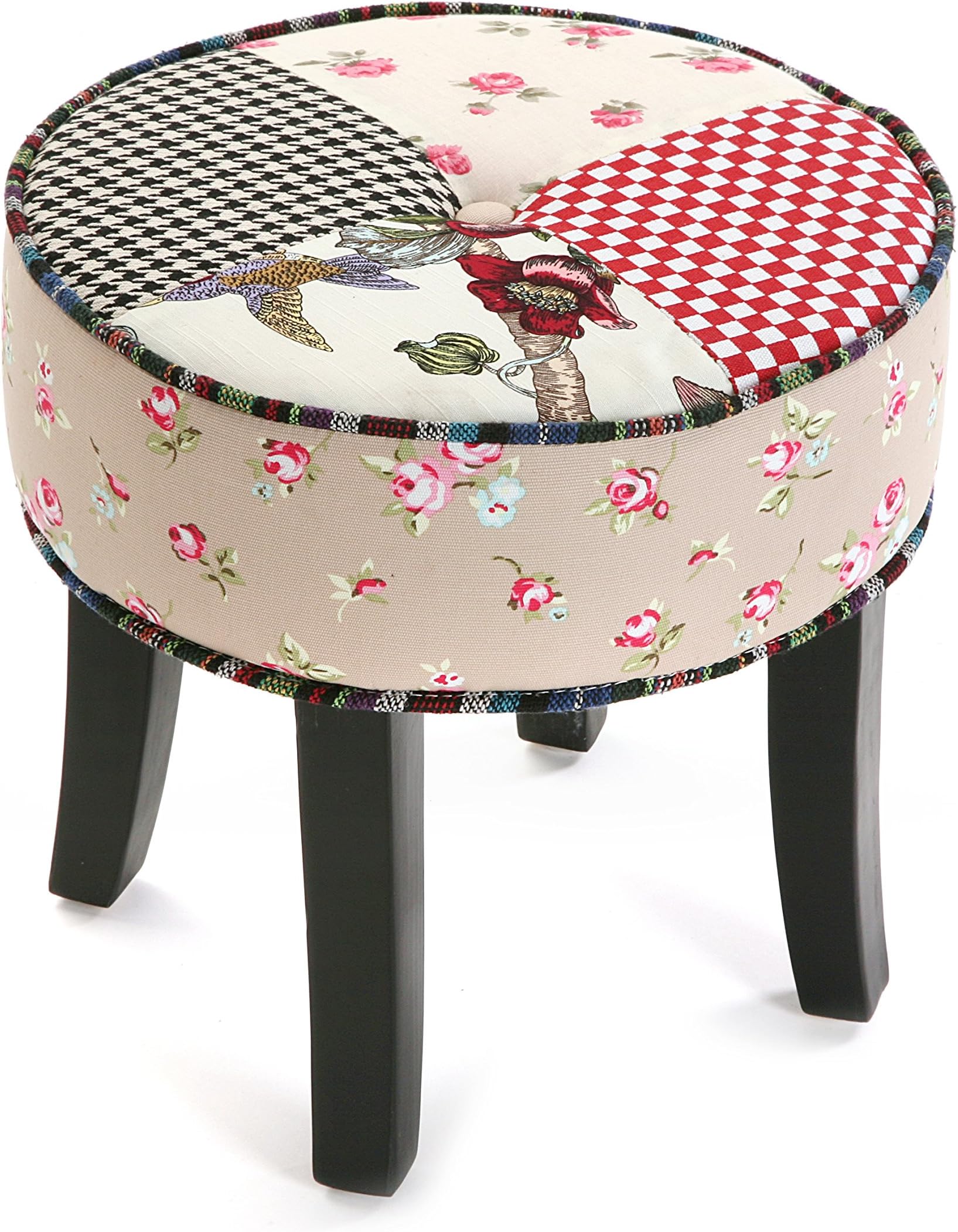 Versa 19500240 Patchwork - Stool Redondo, Cotton, footrests, Ottoman, 2.2 kg, Multicolor, 35 x 35 x 35 cm (Black)