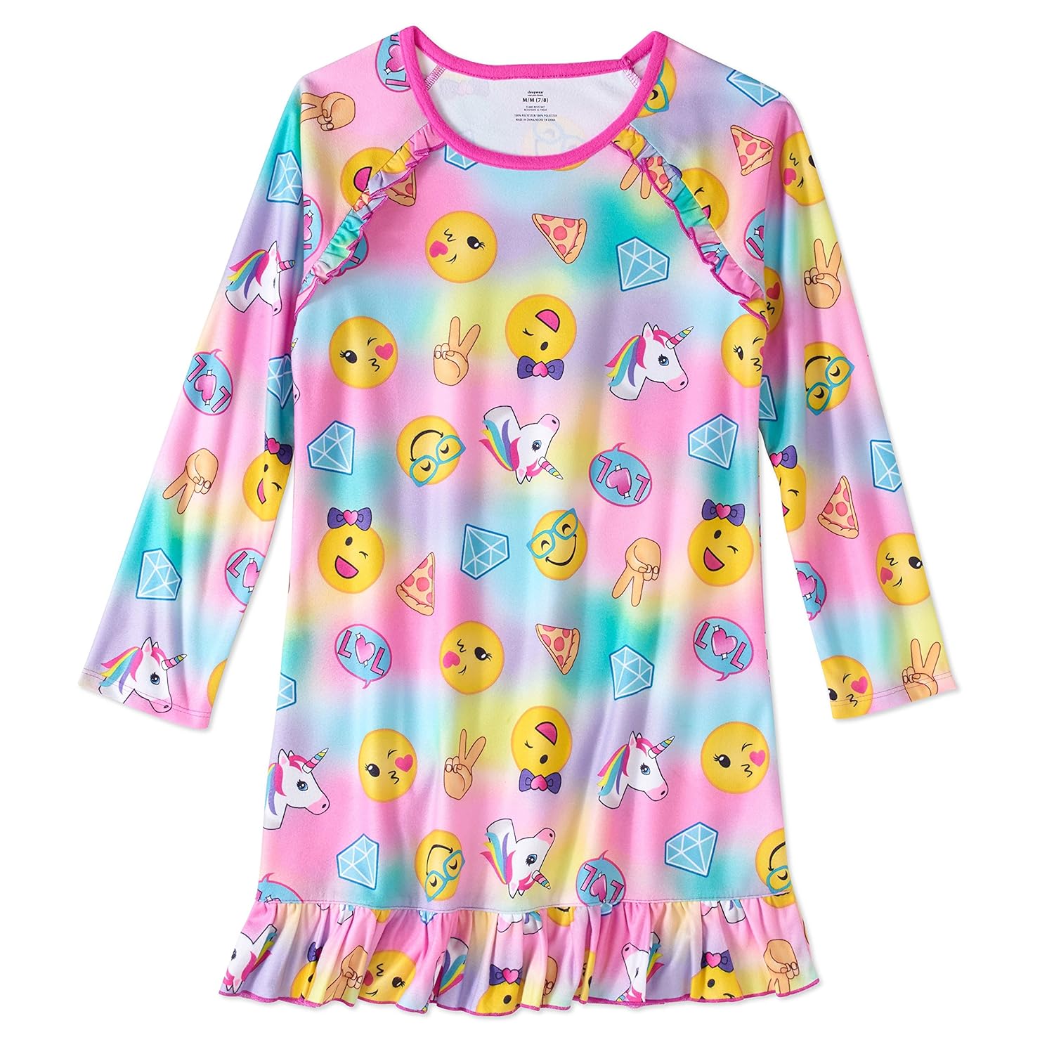 Penguin Girls Pajama Long Sleeve Nightgown featuring Puppy Emoji Kitten