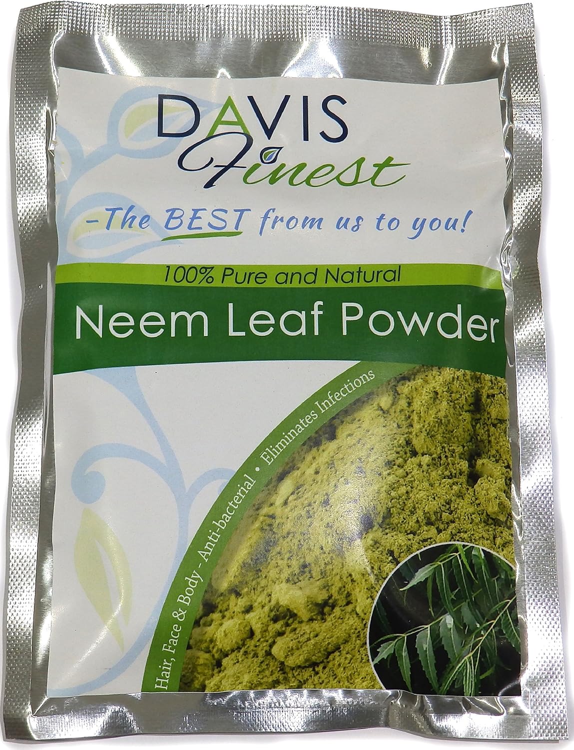 Davis Finest, Neem Leaf Powder, 100g, Organic Hair & Skin Care, Anti-Fungal, Anti-Dandruff, Anti-Itch