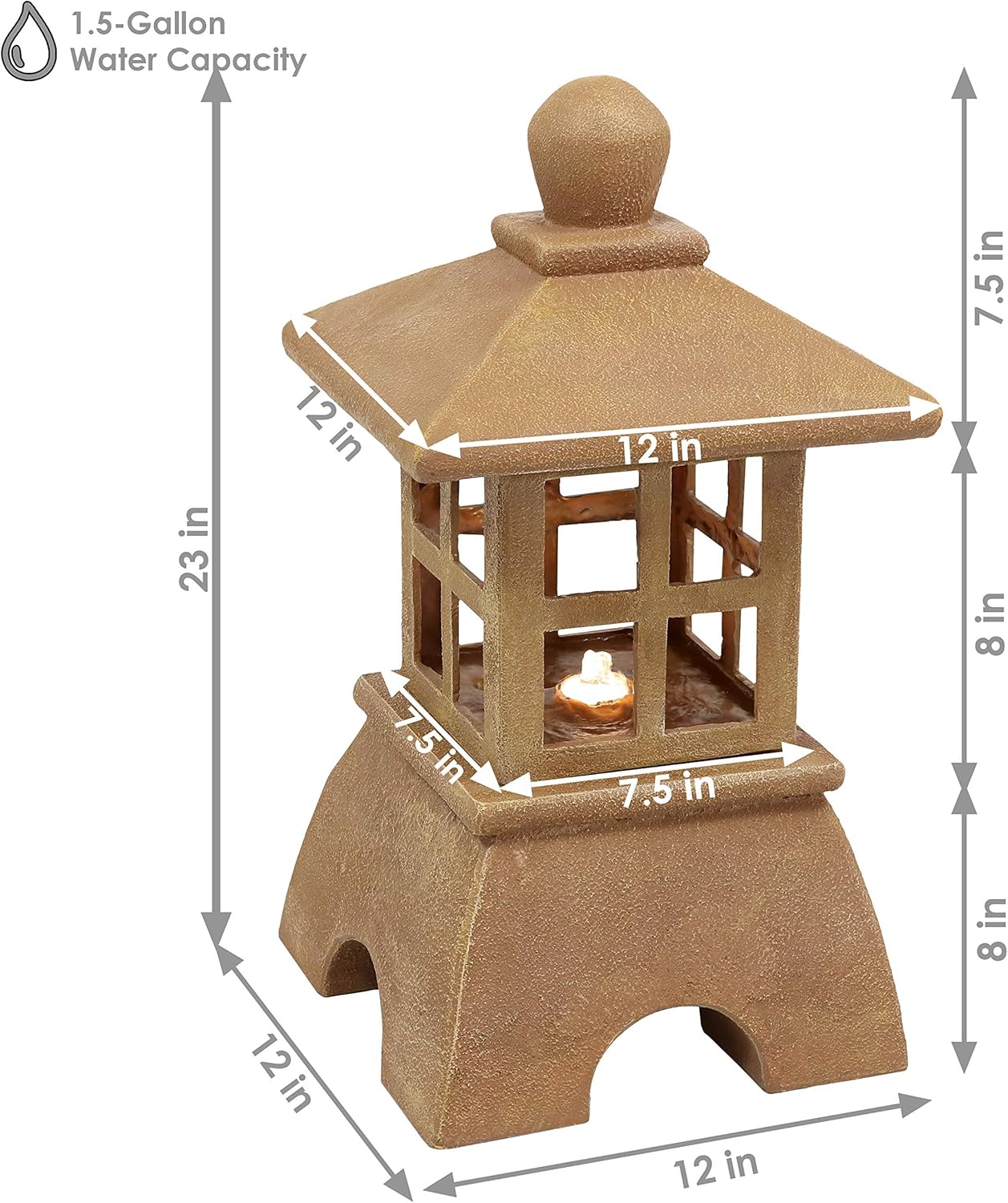 Sunnydaze Asian Pagoda Outdoor Water Fountain with LED Lights - Decorative Freestanding Japanese Garden Fountain for Backyard, Lawn, and Porch - 23-Inch : Garden & Outdoor