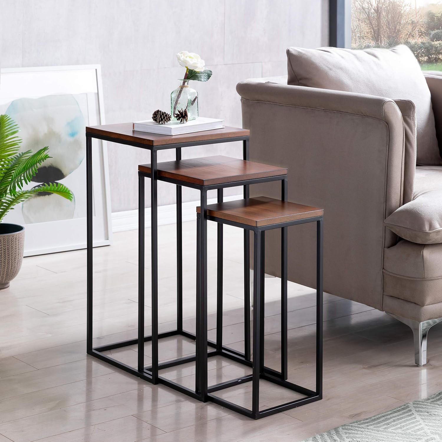 Southern Enterprises Martlane Nesting Tables, Black/Espresso: Furniture & Decor