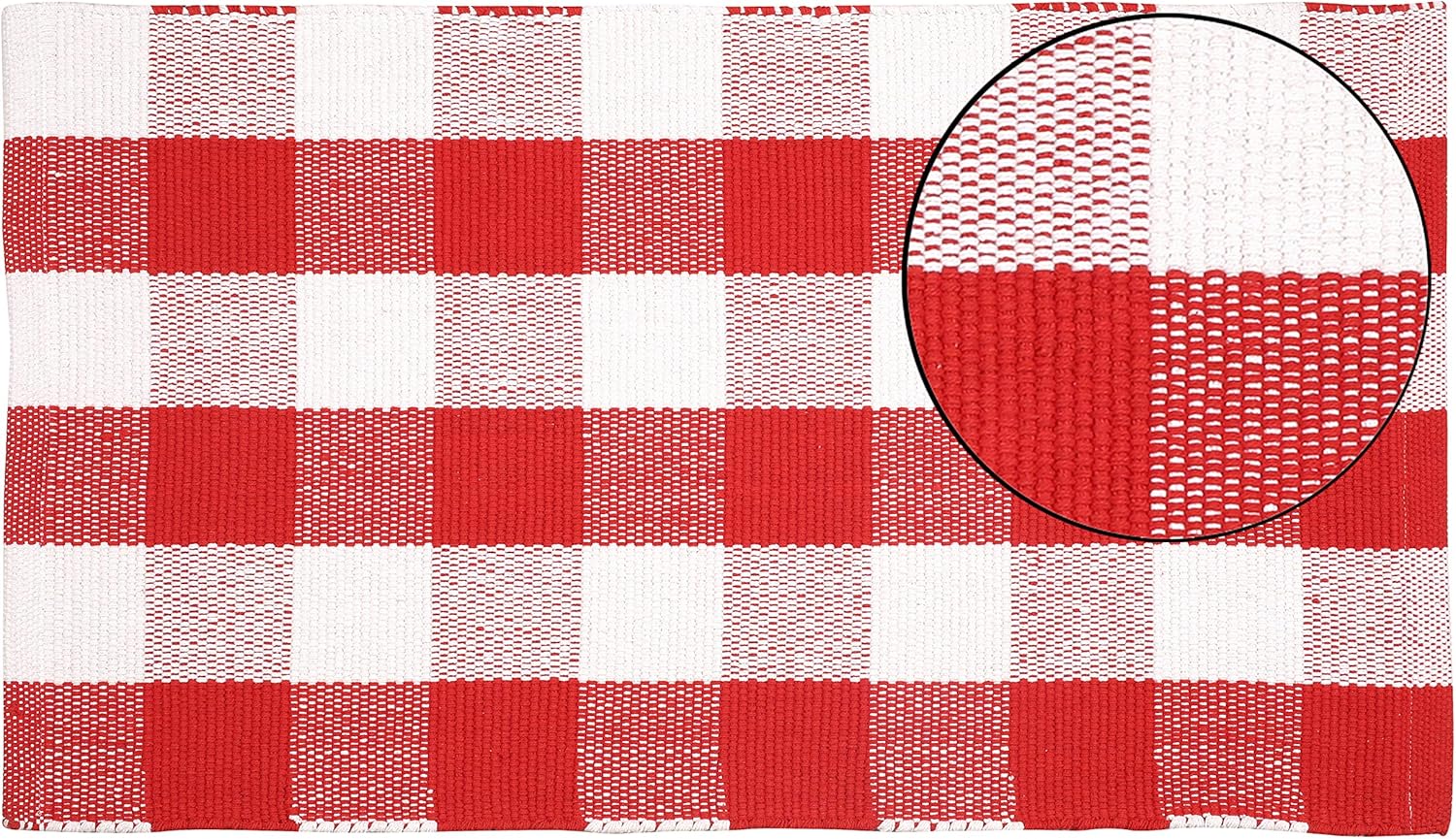 Cotton Rag Rug in Buffalo Checkered Design 21x34 inch - Red White, Hand Woven 100% Cotton Rug, Entry Way Rugs, Farmhouse Rug, Kitchen Rugs,Living Room Rug, Kids Room Rug, Set of 2.