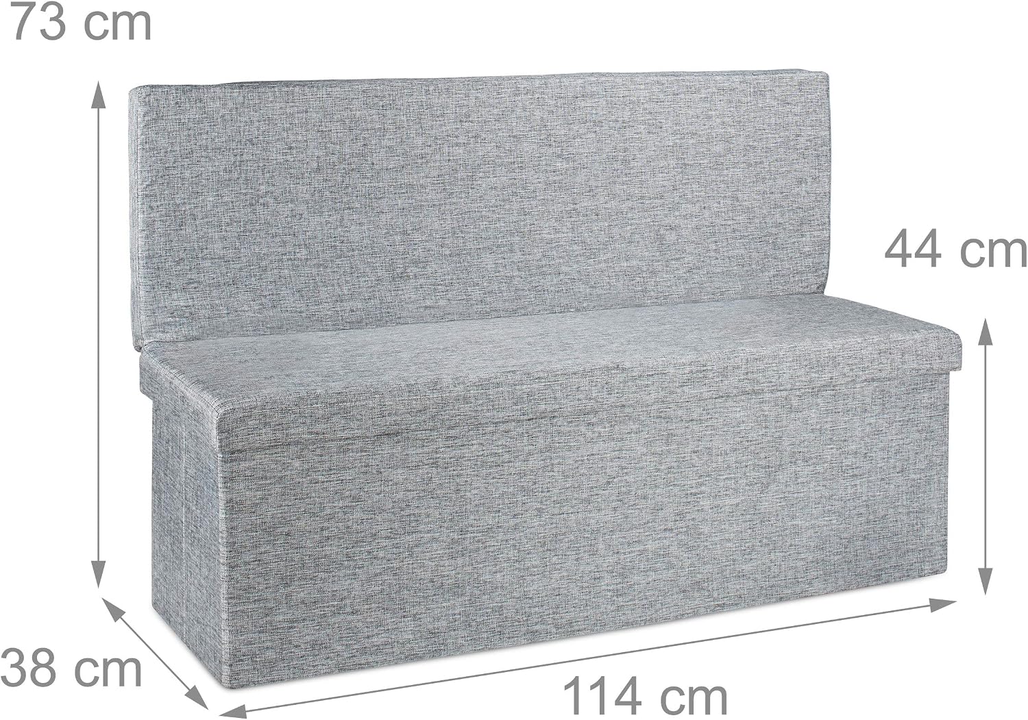 Relaxdays Folding XL Storage Ottoman with Seat Back, 73 x 114 x 38 cm Sturdy Footstool Bench Linen with Removable Lid, Grey - Image 5