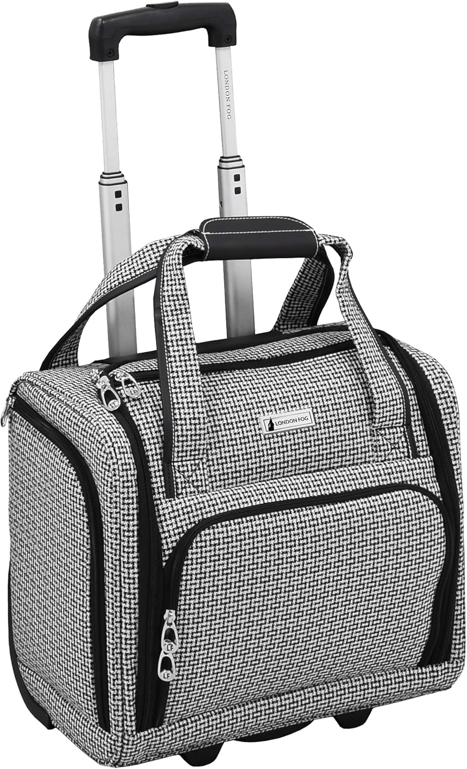 London Fog Softside 15" Under The Seat Bag, Black White Square Jacquard