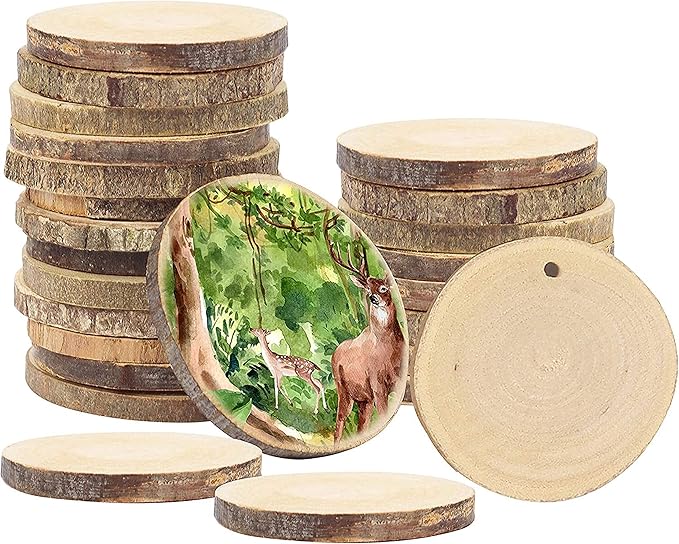 Lavoretti Di Natale Con Tronchi Di Legno.Dischi Legno 50pz 3 5cm Naturale Rotondo Fette Di Legno Grezzo Corteccia Con Foro Tronchi Legno Dischetti Per Diy Artigianato Ornamenti Matrimonio Decorazioni Amazon It Casa E Cucina