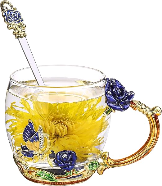 Amazon Com Onepeng Flower Tea Cups With Spoon Glass Coffee Mugs