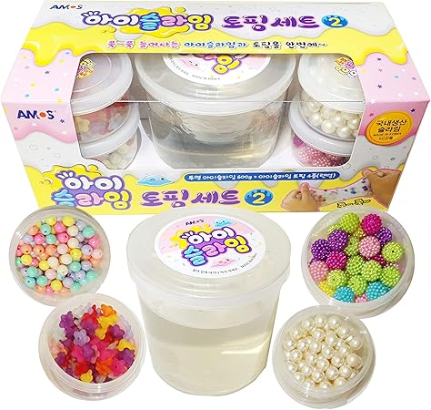 Amazon Amos Islime Topping Set 2 韓国 プレミアム アイスライム トッピングセット2 大容量 特別なパーツやテーマがあるスライム 柔らかい 様々な 感触 しっとり ぐんぐん ほやほや 伸びる 弾力 液体モンスター おもちゃ デコ パーツ ピースと混合 創造性 開発