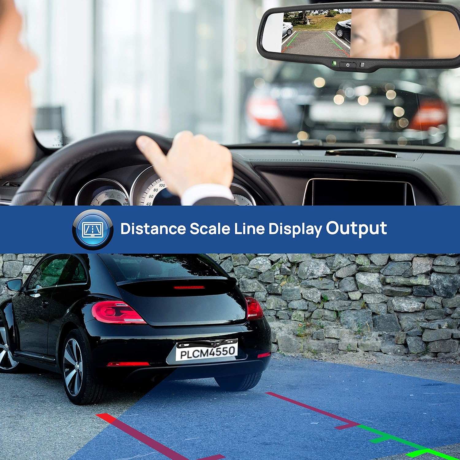 Pyle Backup Car Camera Rear View Mirror Screen Monitor System with Parking & Reverse Safety Distance Scale Lines, OEM Fit, Waterproof & Night Vision, 170° Angle Adjustable, 4.3" LCD Display-(PLCM4550) - Image 4