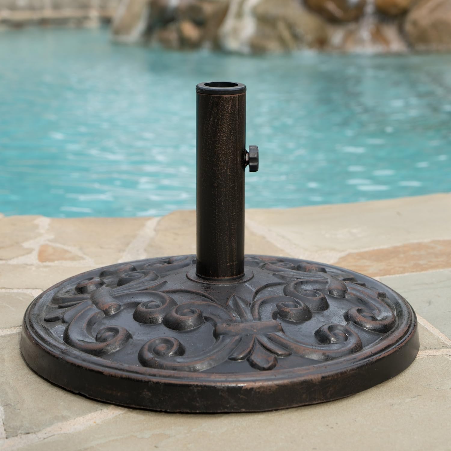 Amazon Com Christopher Knight Home Gobi Outdoor Resin And Steel Umbrella Base Bronze Black Garden Outdoor