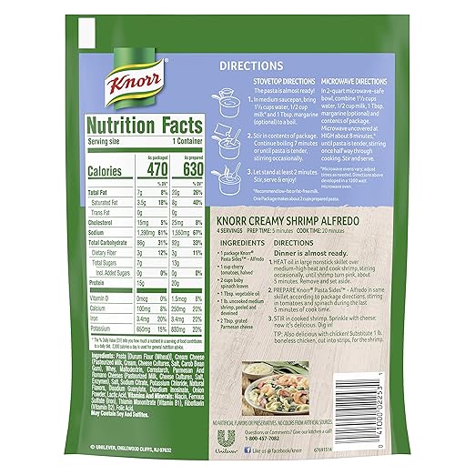 Knorr Pasta Sides Alfredo Nutrition Information Runners High Nutrition