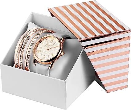 Reloj De Mujer Oro Blanco + 5 Joyas Pulseras + Caja Reloj de Pulsera: Amazon.es: Relojes