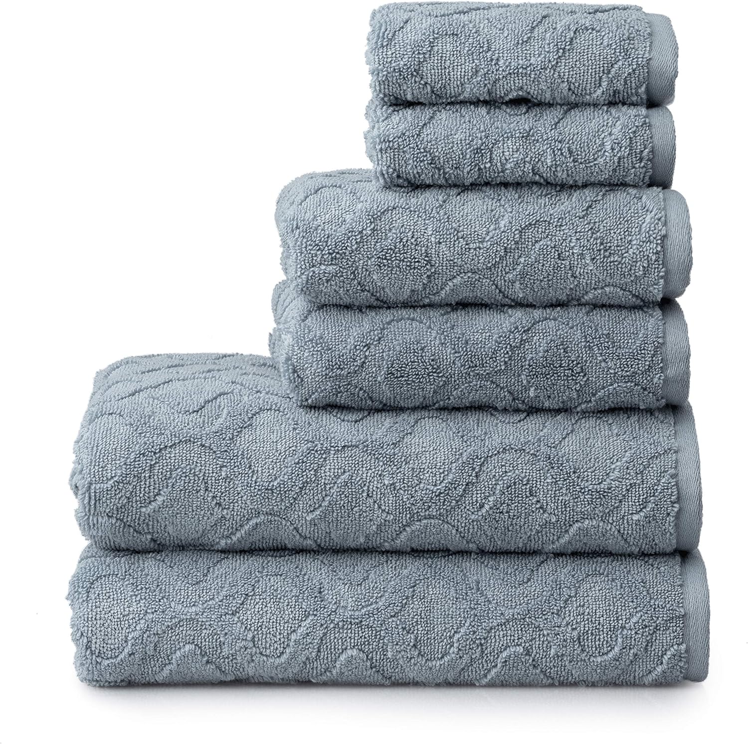 Welhome Athena Cotton Poly Textured Towel - Set of 6 (Dusty Blue) - Luxurious - Highly Absorbent - Soft - Durable - 600 GSM - Machine Washable - 2 Bath - 2 Hand - 2 Wash Towels: Home & Kitchen
