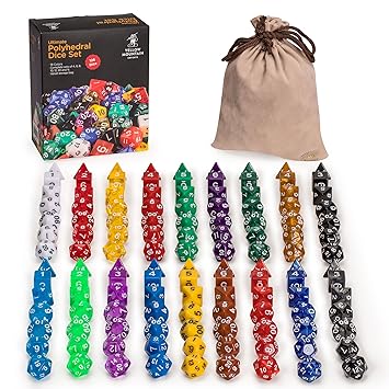 Yellow Mountain Imports126 Polyhedral Dice in 18 colours with a Complete set of d4 d6 d8 d10 d12 d20