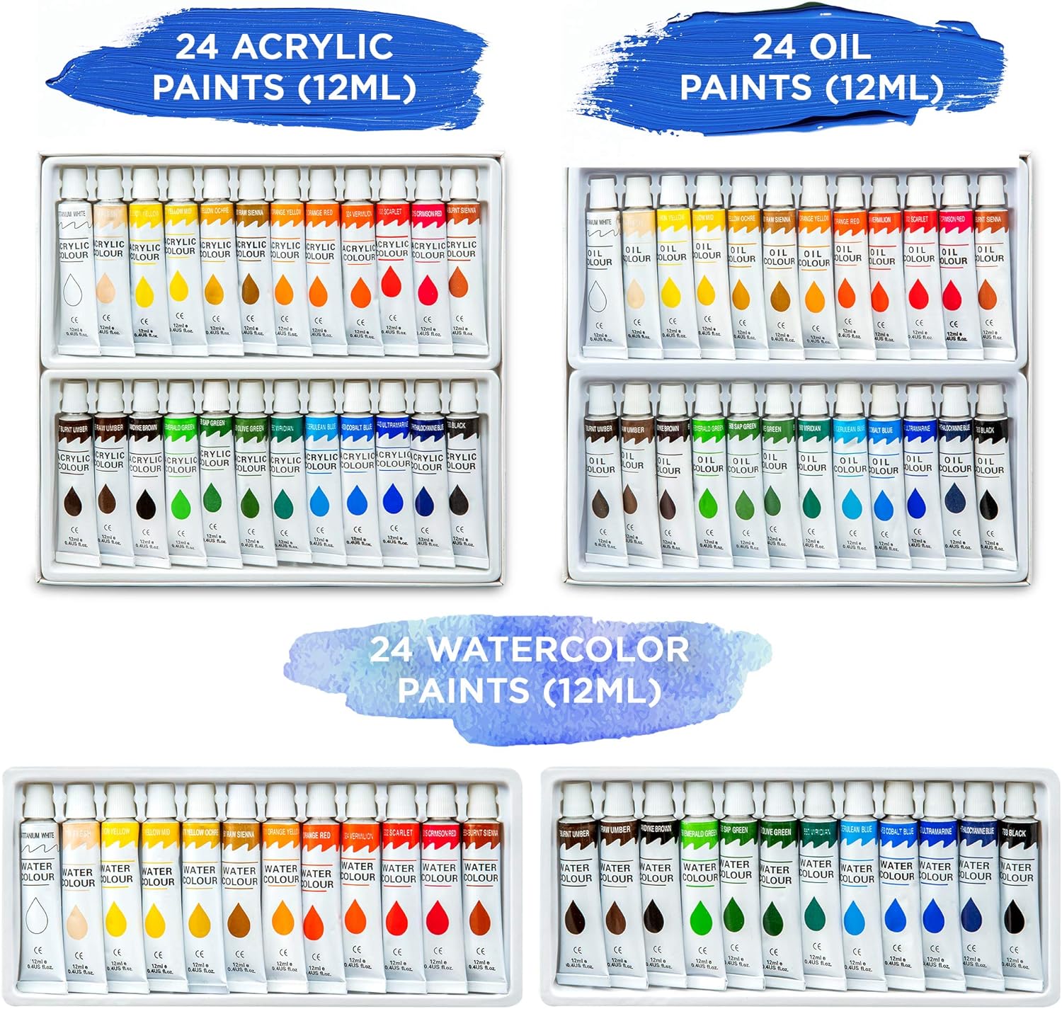 Jumbl Deluxe 131-Piece Painting Kit, Professional Artistic Set w/ 72 Oil, Acrylic & Watercolor Paints, Color Wheel & Palette, Wooden Desk & Standing Easel, 8 Canvases, 4 Sketch Books & 4 Brush Sets