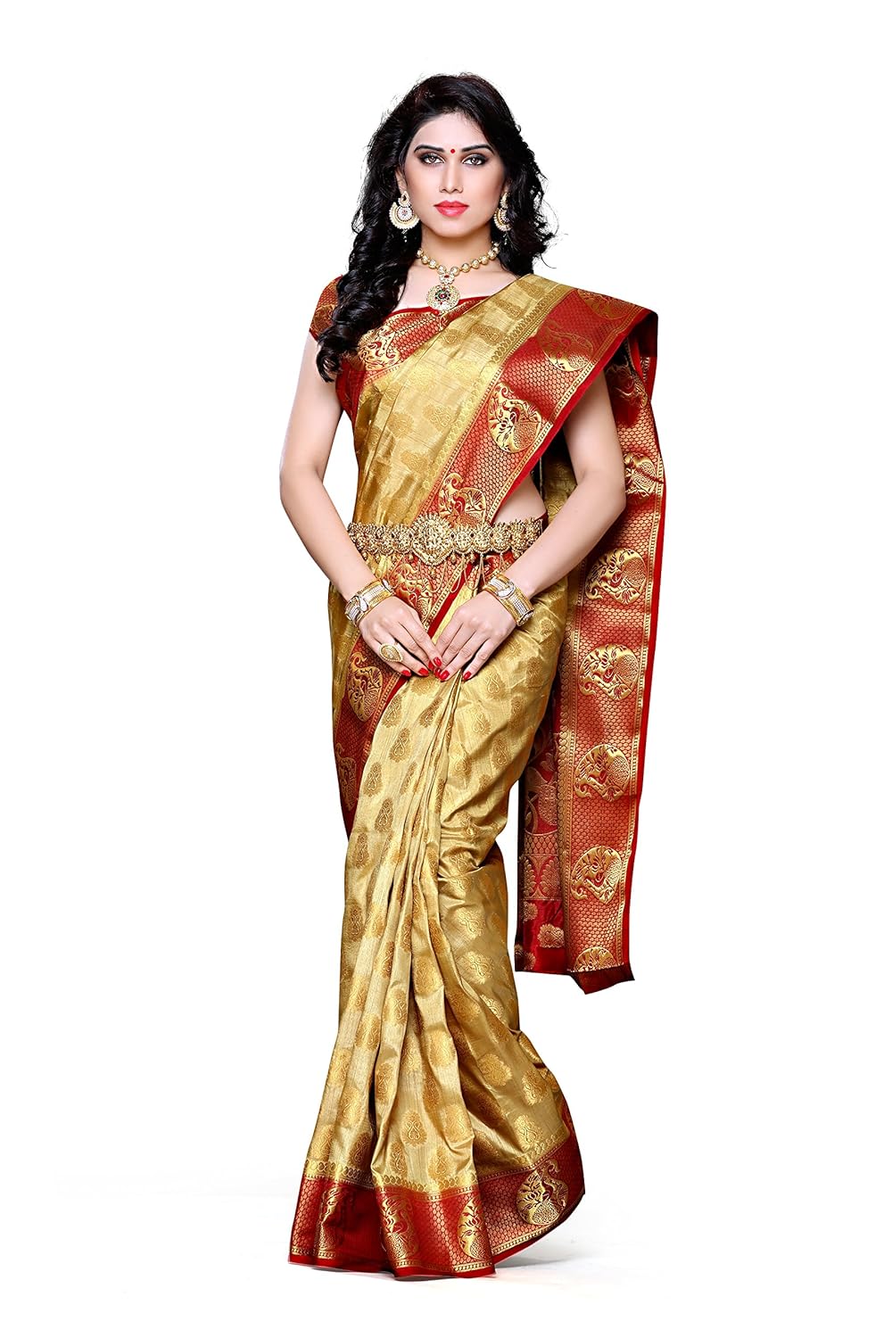 mimosa women's silk saree (224-cku-mrn,chiku,free size)