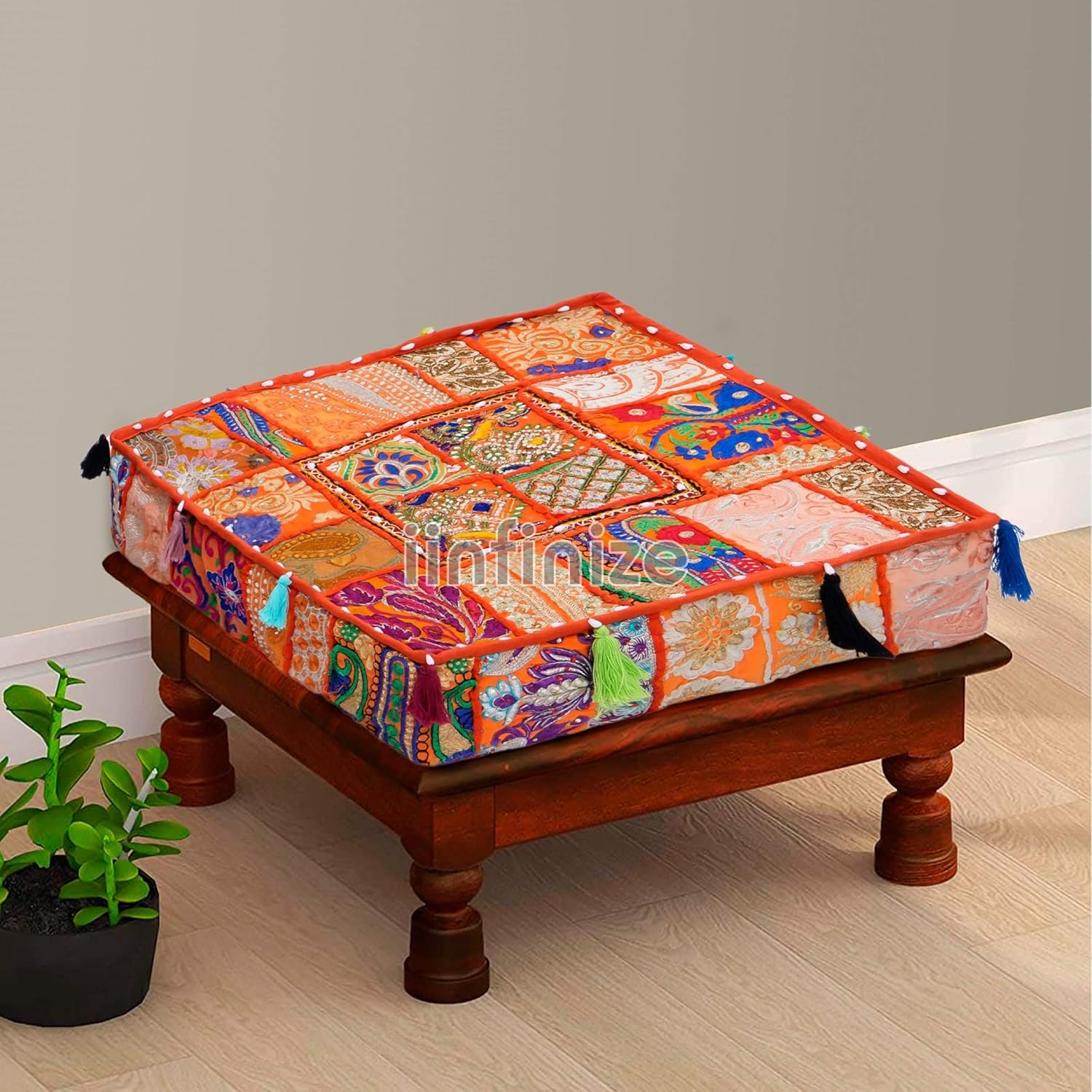 Buy iinfinize Tassels Cushion Cover Patchwork Box Cushion Cotton Case