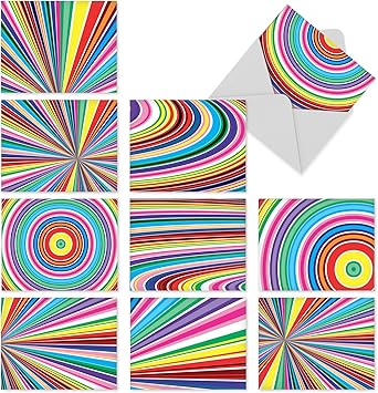 M2110 Acid Rainbow 10 Assorted Thank You Note Cards Feature Mesmerizing Op Art Like Patterns Of Bright Colors W White Envelopes Amazon Co Uk Office Products