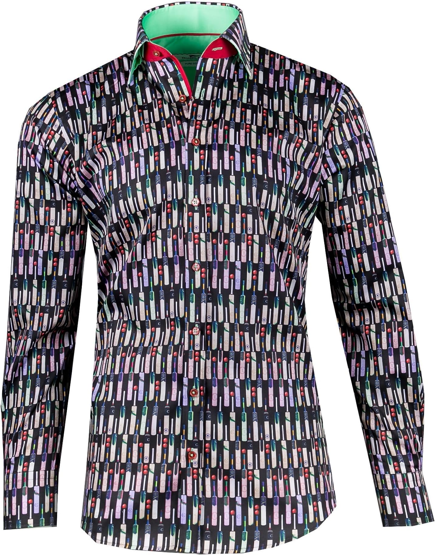 Claudio Lugli Cricket Bat Print Mens Sport Patterned Long Sleeve Shirt CP6341