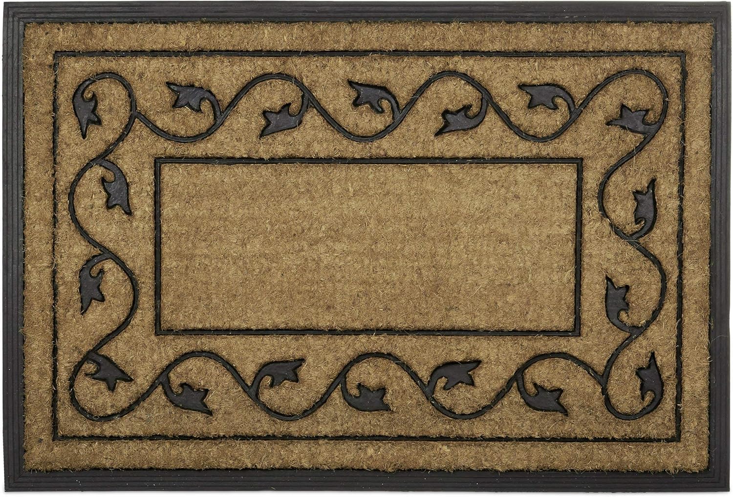 Relaxdays Rectangular Doormat with Decorative Pattern, Brown/Black, 2 x 90 x 60 cm, Large, Natural, 60 x 90 cm (Rectangular)