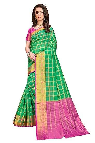 Womens Jacquard Polyester Saree With Unstitched Blouse Piece (cotton-silk104rama_Rama Green)