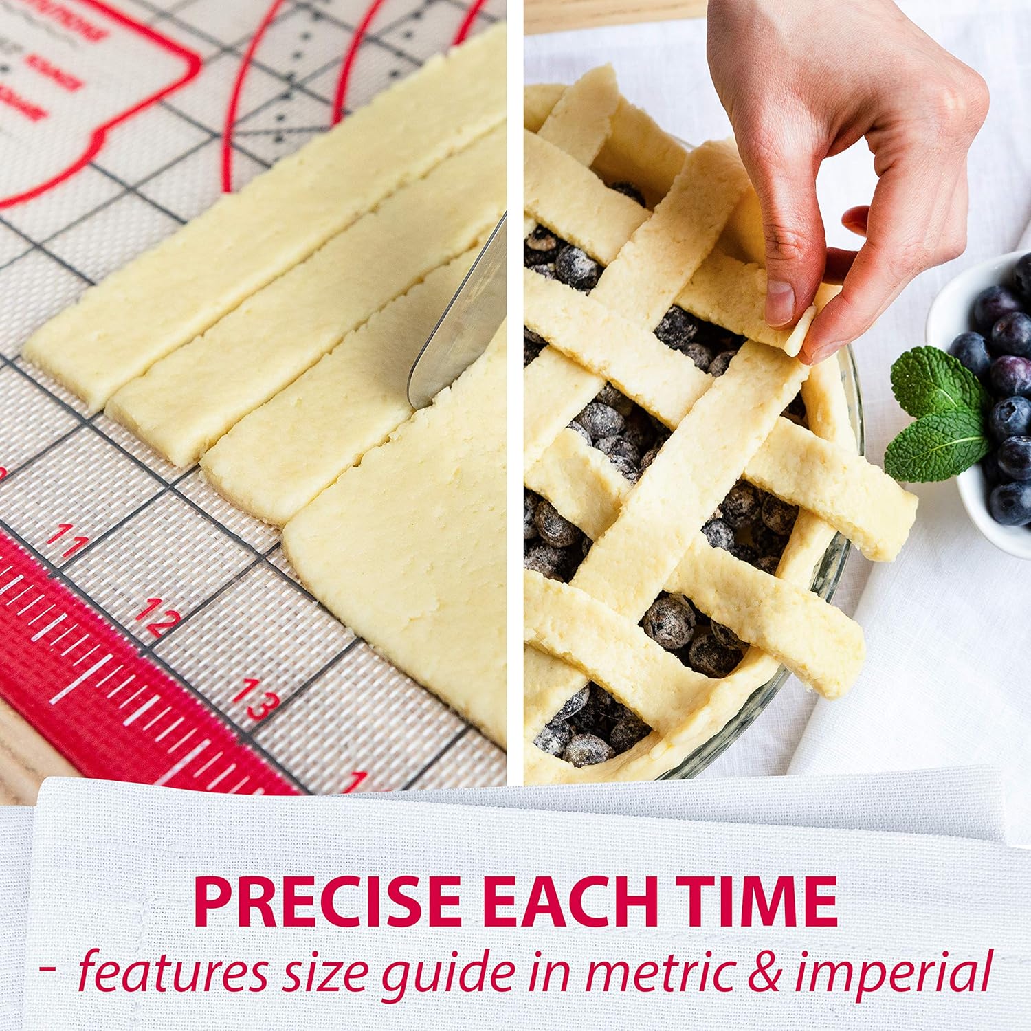 Pastry Mat Silicone Non Slip – Extra Large Thick Non Stick Silicone Baking Fondant Mat - Rolling Dough, Pie Crust, Pizza and Cookies – Easy Clean Kneading Mat With Measurements – 20 x 28 Inch: Kitchen & Dining