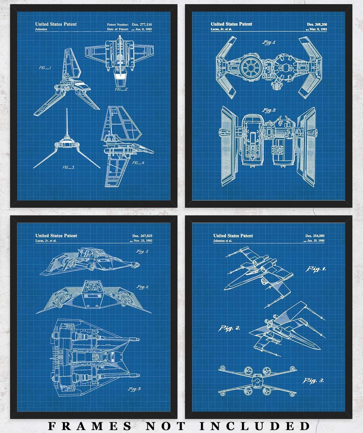 Star Wars Blueprint Patent Prints - Set of 4 Unframed 8x10 Photos. Unique Wall Art for Home, Room & Office Decor. Great Gift Idea Under $20 for Men, Women, Boys, Girls & Movies Fans