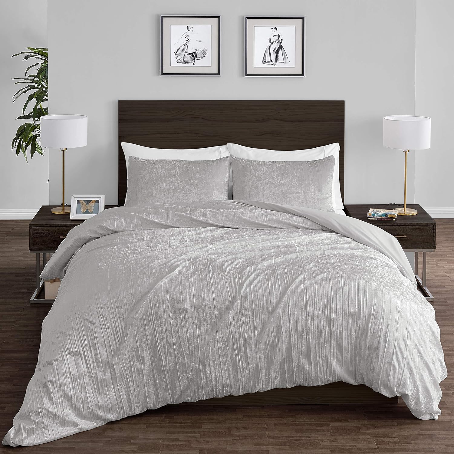 Crushed Crinkle Velvet Grey Metallic Crush Boho Chic