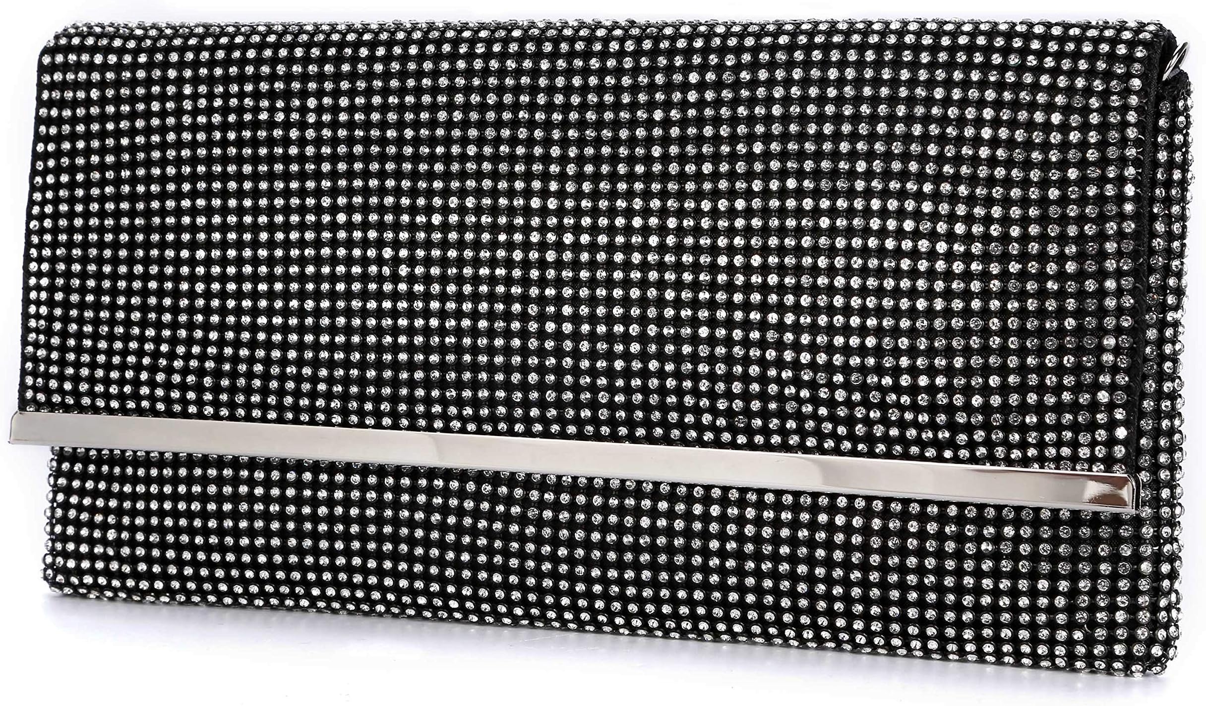 TanpellWomen's Soft Rhinestone Crystal Evening Clutch Bags Bling Purse with Detachable Chain for Prom Party