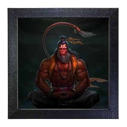 Sehaz Artworks Lord Hanuman Wall Photo Painting (Vinyl, 30 cm x 30 cm x 3 cm, Black)