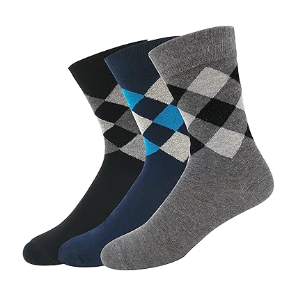 NAVYSPORT Men's Business Formal Argyle Cotton Socks (Multicolour) - Pack of 3