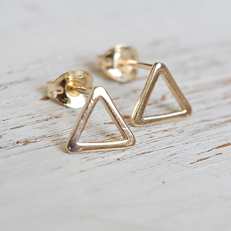Triangle Gold Earrings Stud 14K Gold Plated Geometric Jewelry for Men