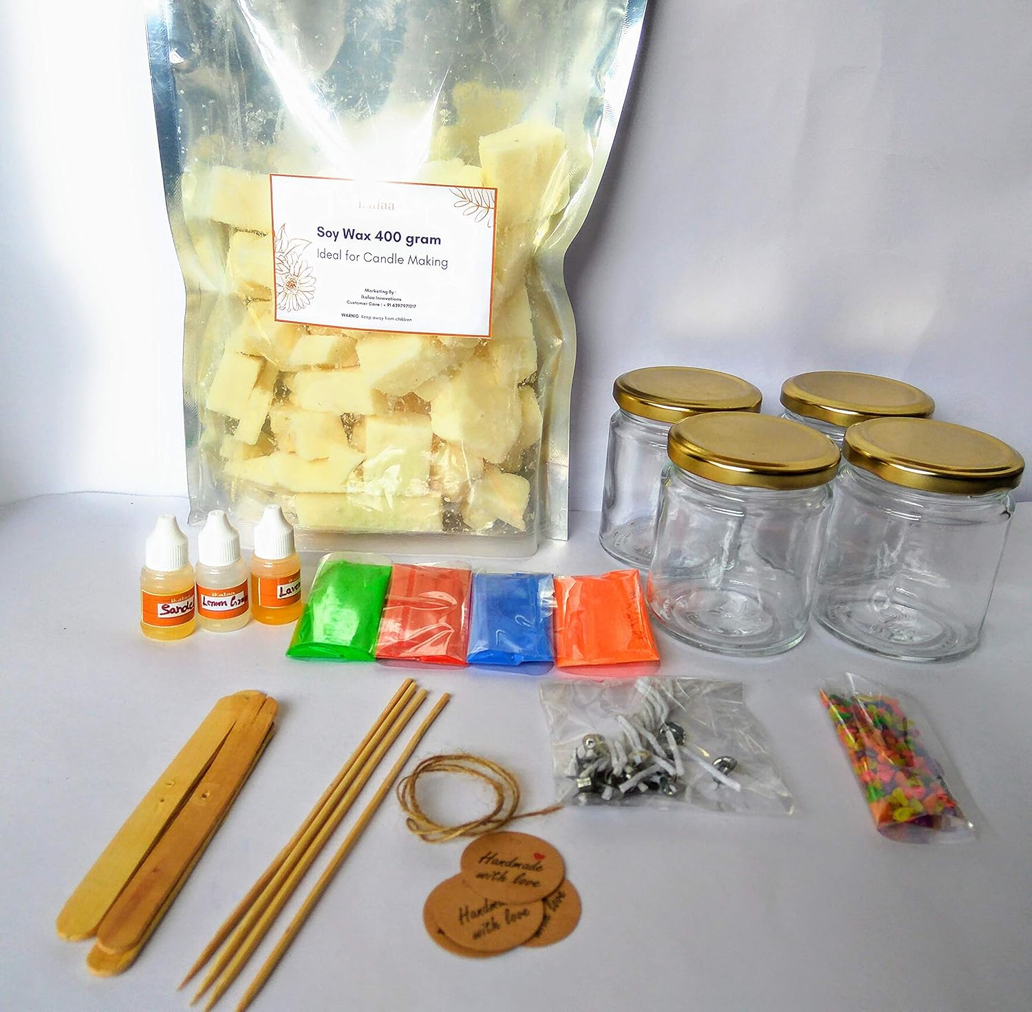 iKalaa Soy Wax Candle Making Kit (Large) 4 Glass Jar 3 fragrances