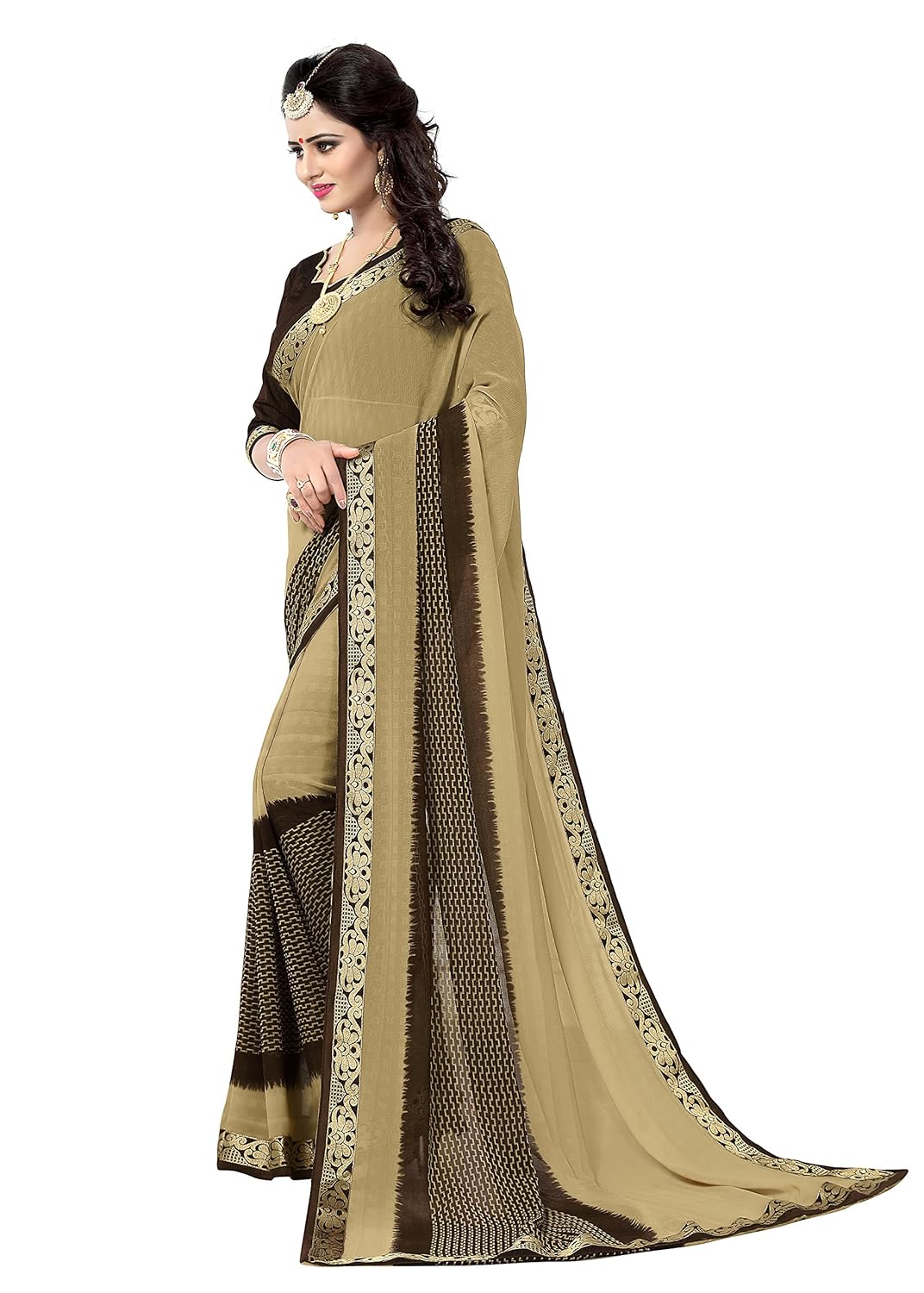 oomph! women&rsquo;s chiffon printed sarees - crimson red