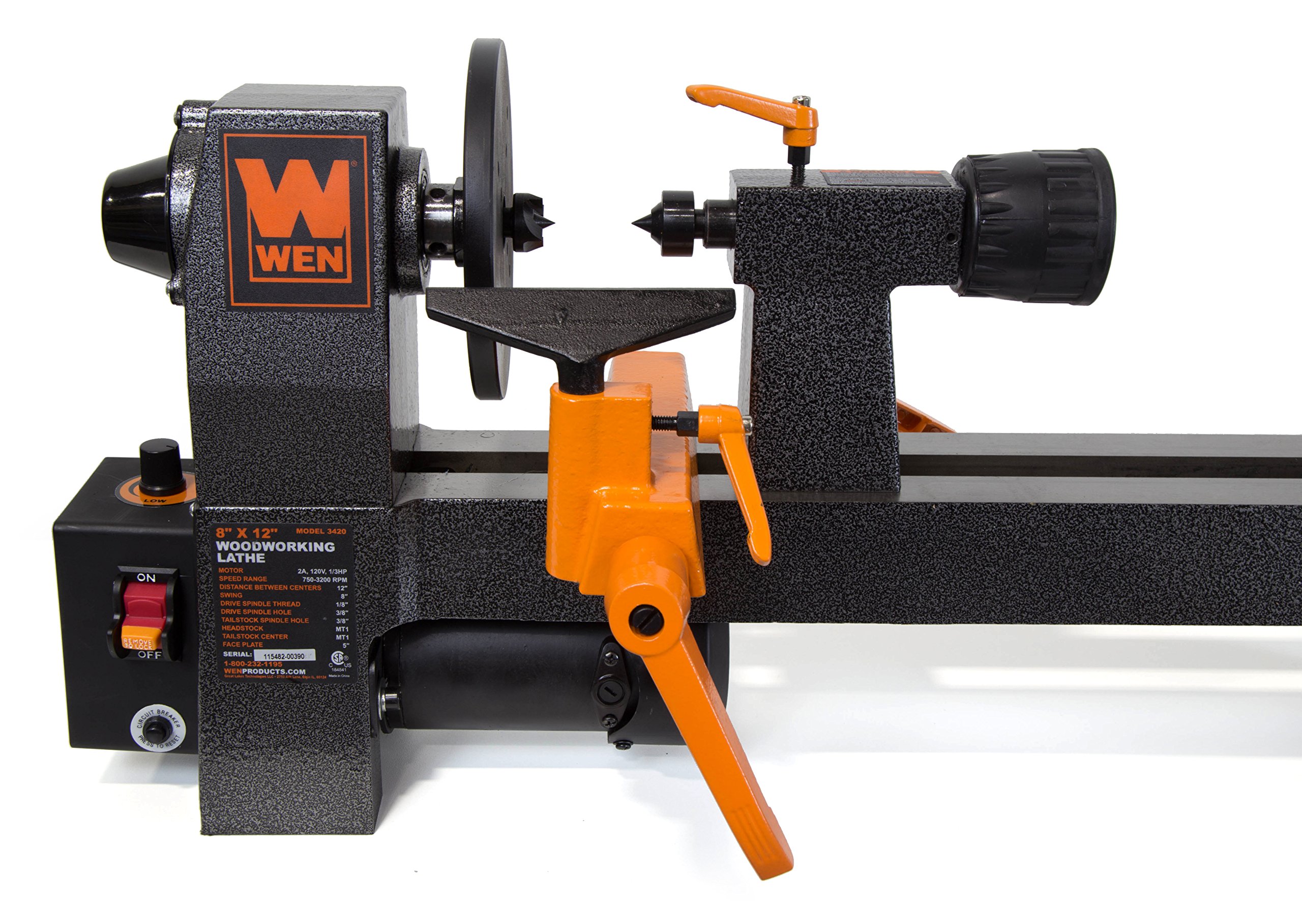 Galleon - WEN 3420 8" By 12" Variable Speed Benchtop Wood Lathe