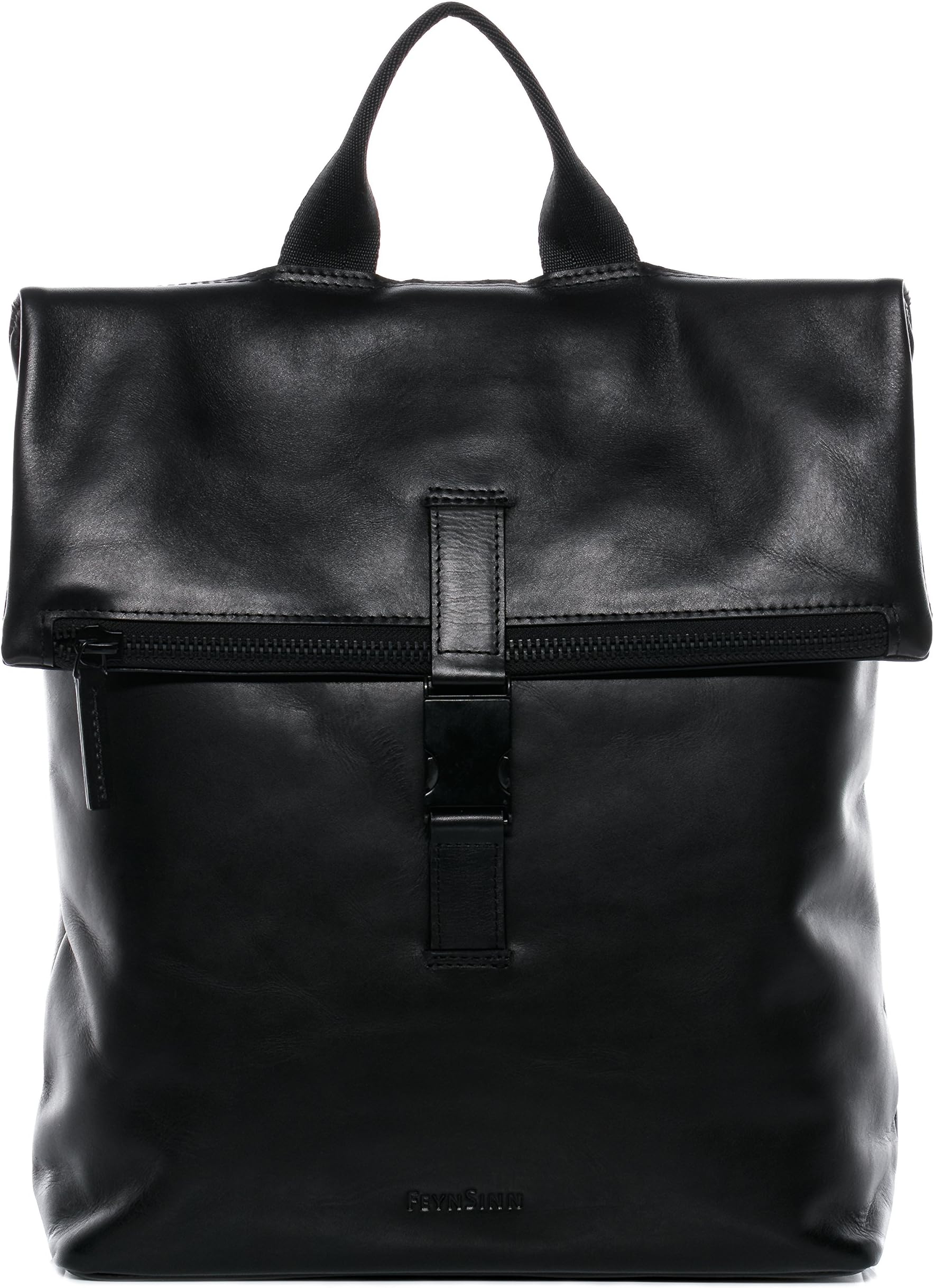 FEYNSINNBackpack MATS Large daybag knapsack Real Leather 15,4 inch Laptop Rucksack Leather Bag Women Men Unisex Black