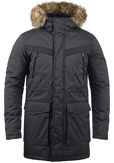 JACK & JONES Core Wind Herren Jacke Parka Mantel lange warme Übergangsjacke gefüttert mit Kapuze und Fellkragen