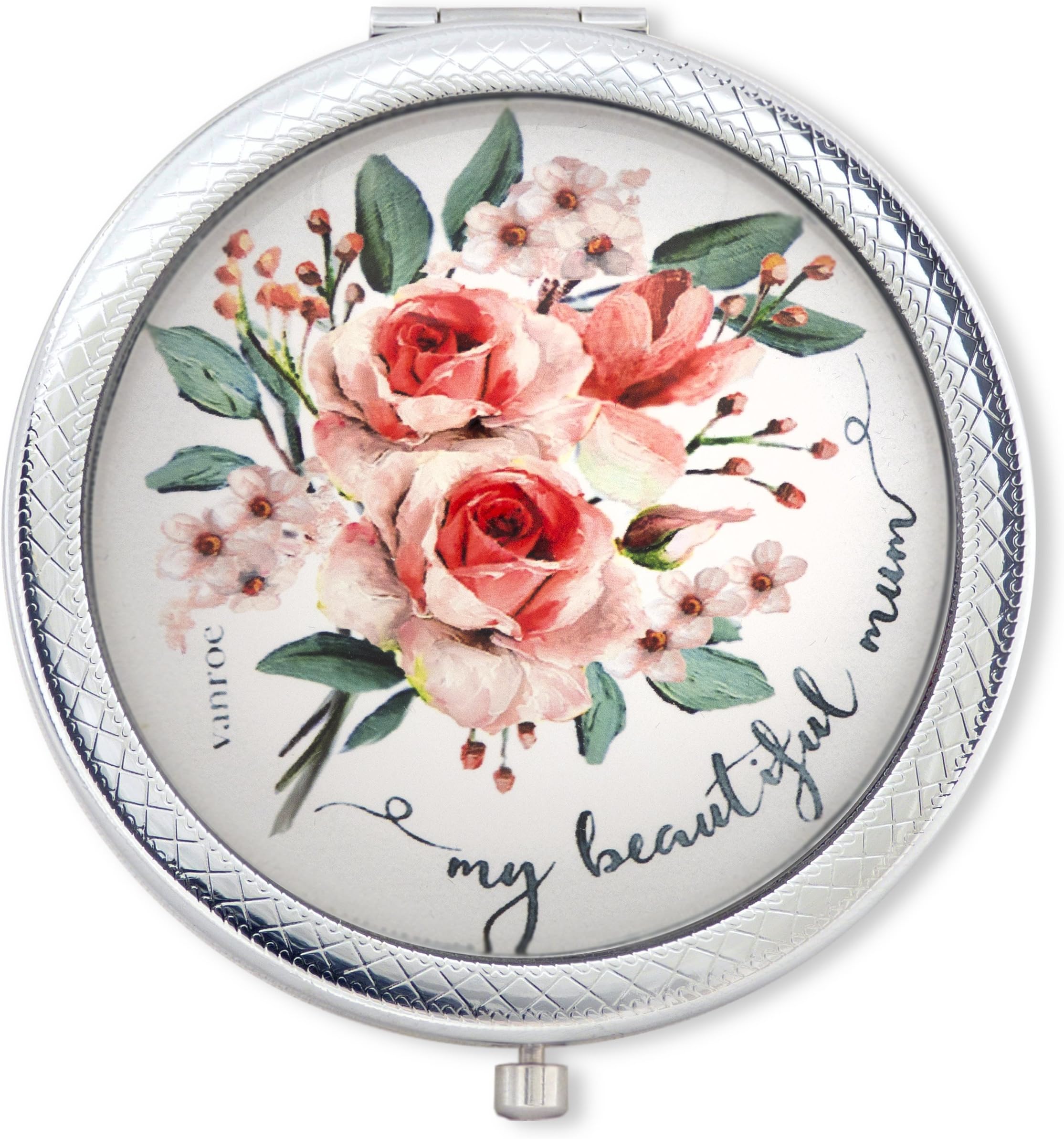 Vanroe 'My Beautiful Mum' Luxury Compact Mirror with Rose Bouquet - Gift box, Keepsake Present Idea, Magnified