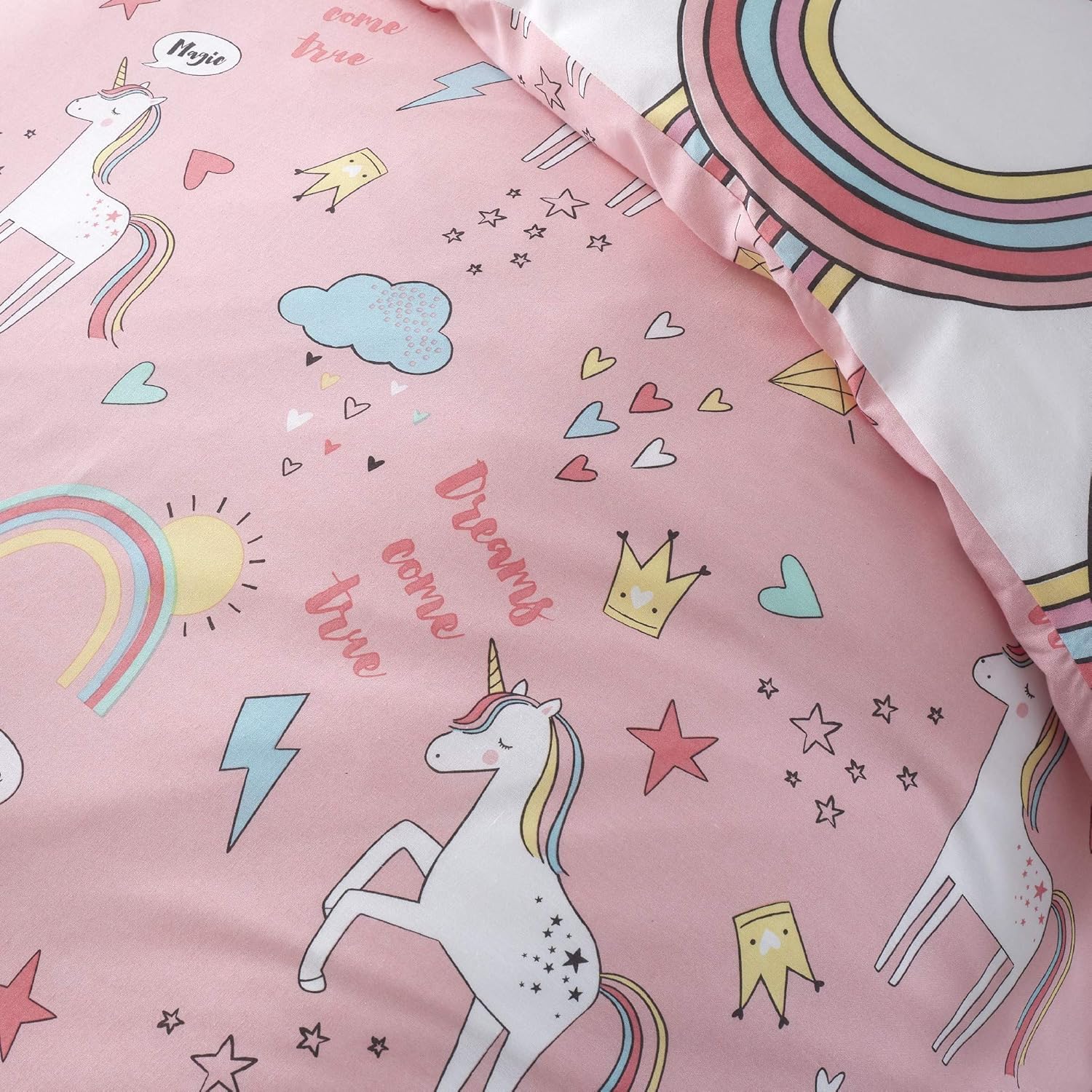 Girls Kids Unicorns Rainbows Pink Single Reversible Duvet Cover Bedding Set - Image 5